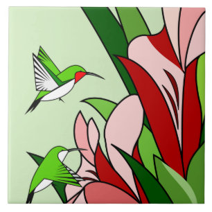 Carreau Carrelage en céramique Fleur et Colibri