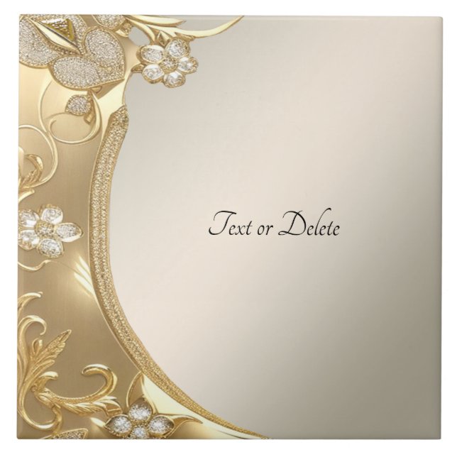 Carreau Carrelage en céramique fleurie or (Devant)