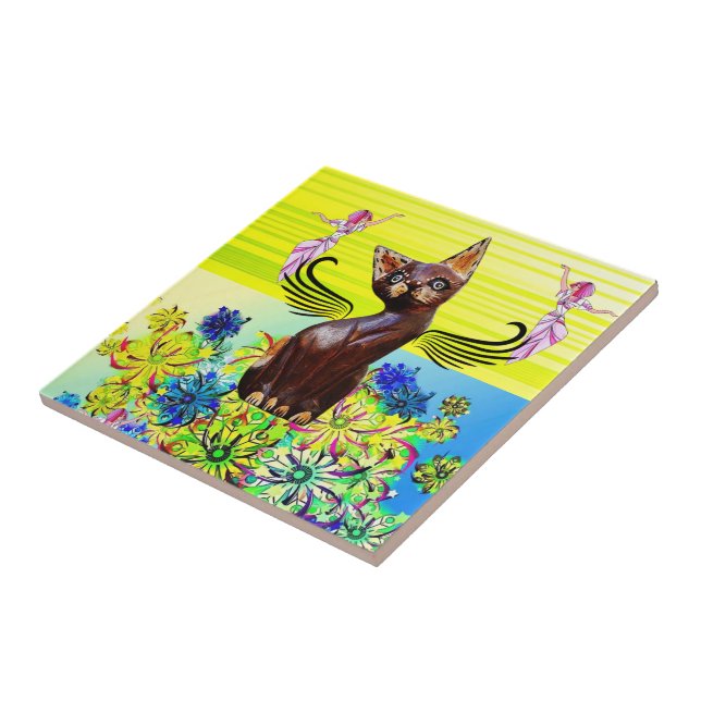 Carreau Carrelage en céramique Floral Chat Noir Kitten Fée (Côté)