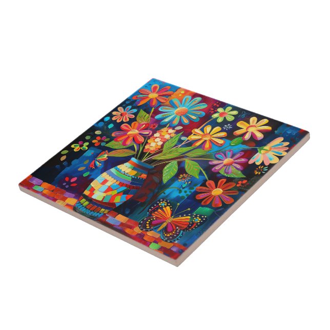 Carreau Carrelage en céramique Floral Pop Art (Côté)