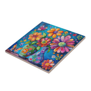 Carreau Carrelage en céramique Floral Pop Art