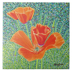 Carreau Carrelage en céramique, grand coquelicot, petit c