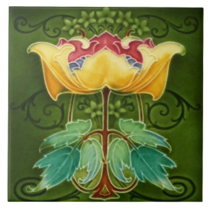 Carreau Carrelage en céramique - Jaune Floral Art Nouveau