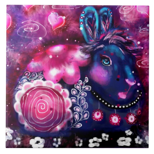 Carreau Carrelage en céramique - Lapin Whimsical 'Lapin Gl (Devant)