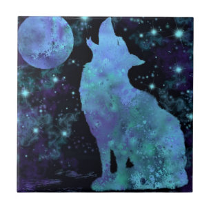 Carreau Carrelage en céramique Loup et Pleine lune - Peint