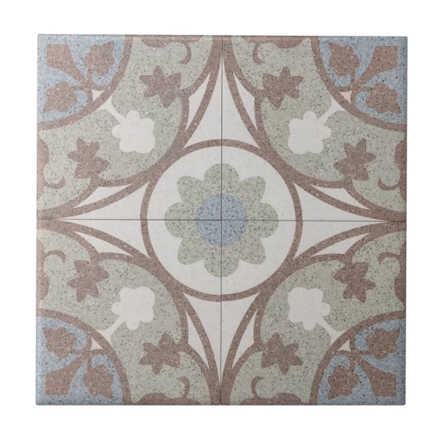 Carreau Carrelage en céramique - Marocain Beige Bleu Flora (Devant)