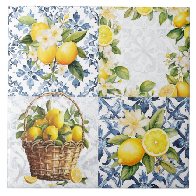 Carreau Carrelage en céramique Motif citron d'été méditerr (Devant)