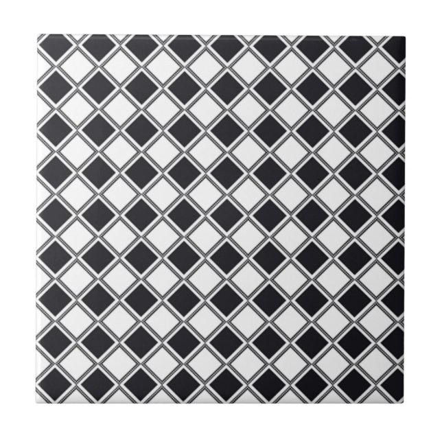 Carreau Carrelage en céramique motif Diamant noir et blanc (Devant)