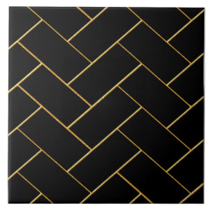 Carreau Carrelage en céramique Noir et Or Herringbone Desi
