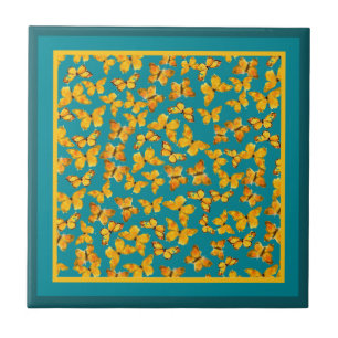 Carreau Carrelage en céramique, Papillons d'or sur Turquoi