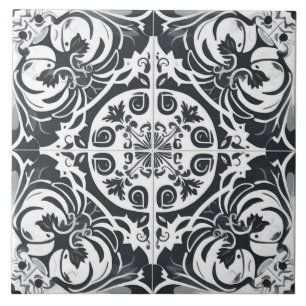 Carreau Carrelage en céramique portugaise noir et blanc