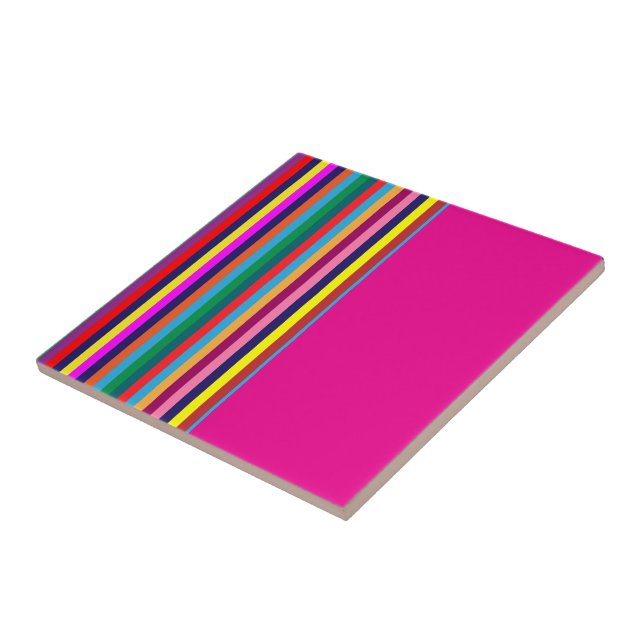 Carreau Carrelage en céramique rayé rose chaud (Côté)