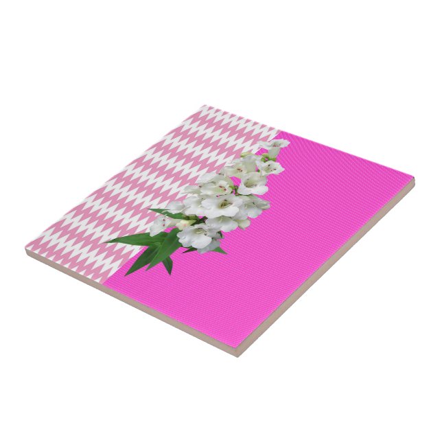 Carreau Carrelage en céramique rose blanc marguerite flora (Côté)