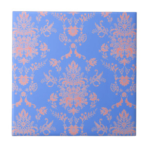 Carreau Carrelage en céramique rose et bleu Damas