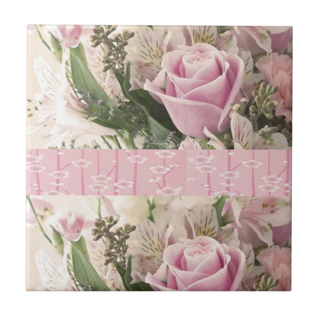 Carreau Carrelage en céramique rose Rose Floral (Devant)