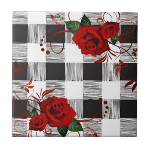 Carreau Carrelage en céramique Rose rouge blanche et noir