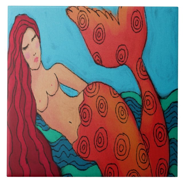 Carreau Carrelage en céramique rouge Haired Mermaid (Devant)