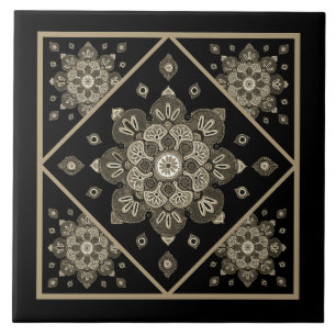Carreau Carrelage en céramique, Sepia Medallions sur noir