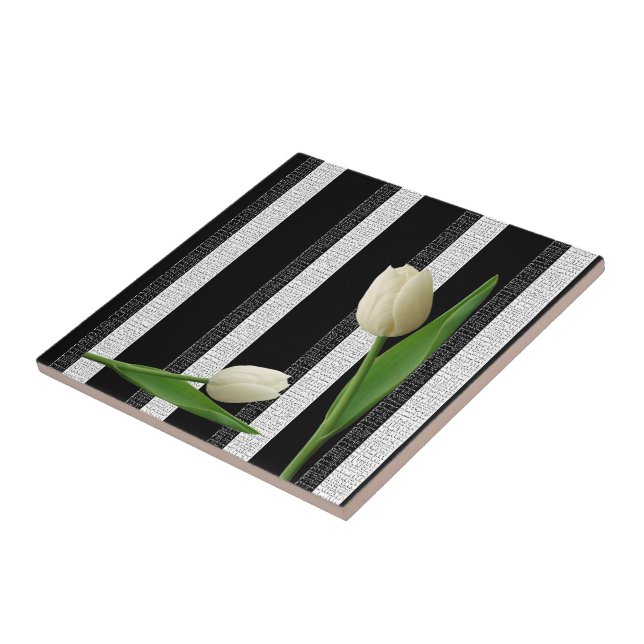 Carreau Carrelage en céramique Tulipe blanche Flore Noir e (Côté)