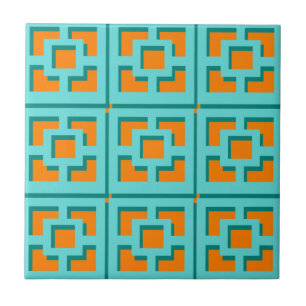 Carreau Carrelage en céramique Turquoise et Orange Trellis