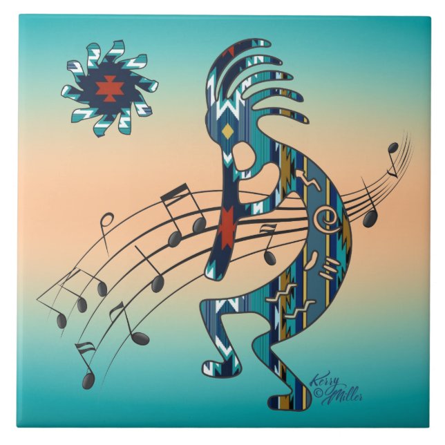 Carreau Carrelage en céramique Turquoise Kokopelli (Devant)