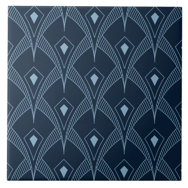 Carreau Carrelage en céramique - Ventilateur Art déco Bleu (Devant)