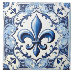 Carreau Carrelage Fleur de Lis Bleu - Carrelage en céramiq