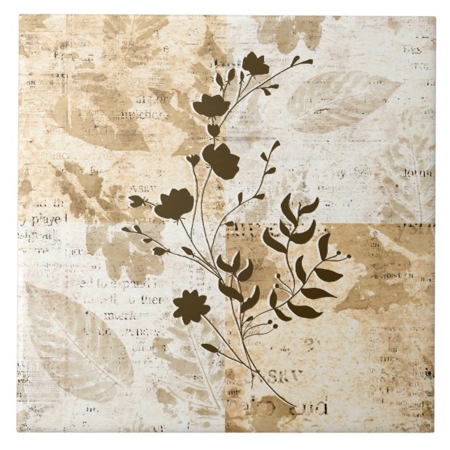 Carreau Carrelage fleuri crème et Brown (Devant)