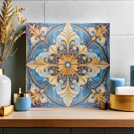 Carreau Carrelage floral baroque Pat#18 Sky Blue Gold ID10