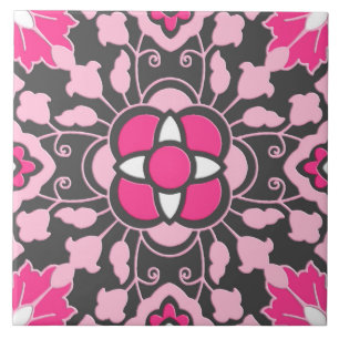 Carreau Carrelage Floral marocain, Fuchsia rose & gris / G