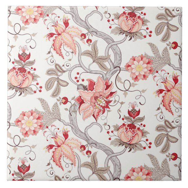 Carreau carrelage floral marron motif céramique (Devant)