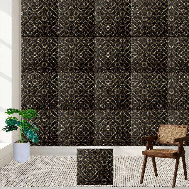 Carreau Carrelage floral noir et or (Black and Gold Floral Tile)