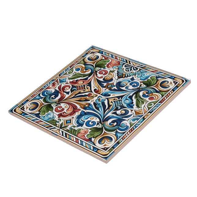 Carreau Carrelage Floral Vibrant Avec Des Motifs Raffinés (Côté)