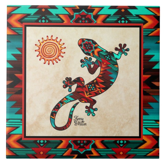 Carreau Carrelage Gecko Et Soleil En Céramique (Devant)