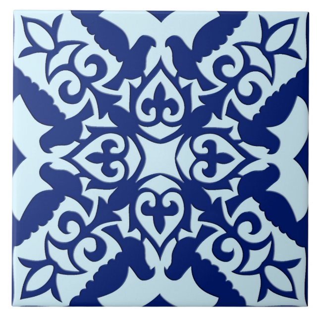 Carreau Carrelage marocain - bleu marine et bleu clair (Devant)