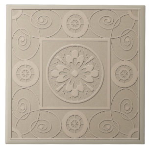 Carreau Carrelage marron beige ornement imprimé