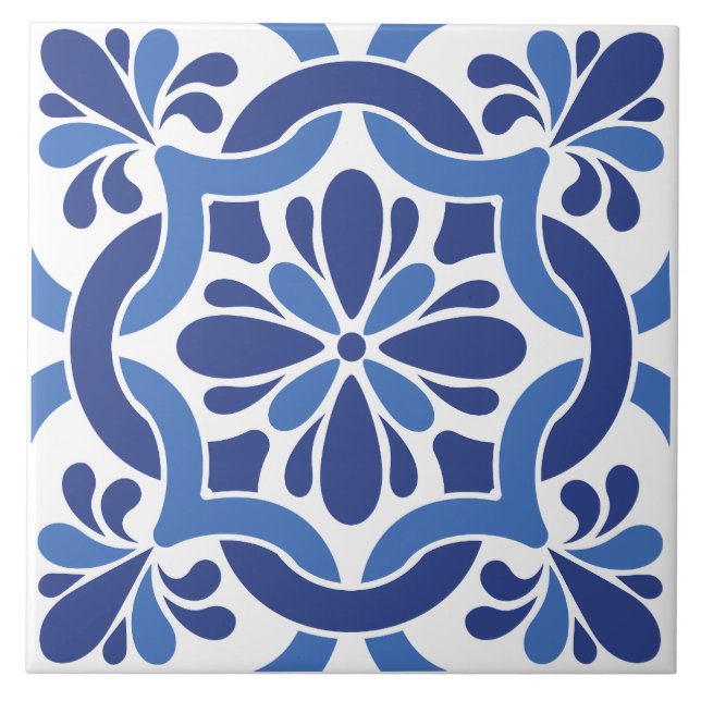 Carreau Carrelage méditerranéen bleu et blanc Motif (Devant)