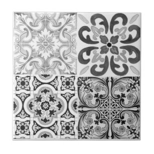 Carreau Carrelage méditerranéen, majolica, noir et blanc