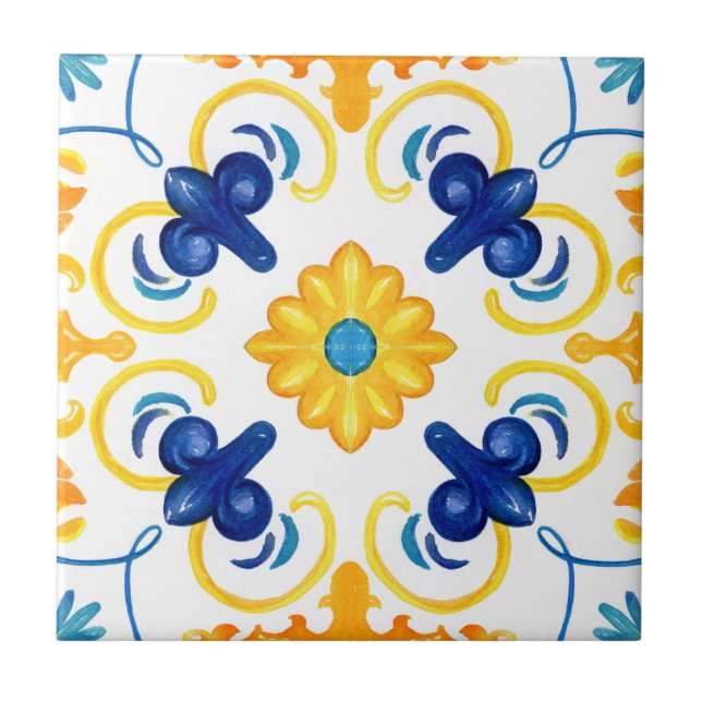 Carreau Carrelage méditerranéen, majolica, style sicilien  (Devant)