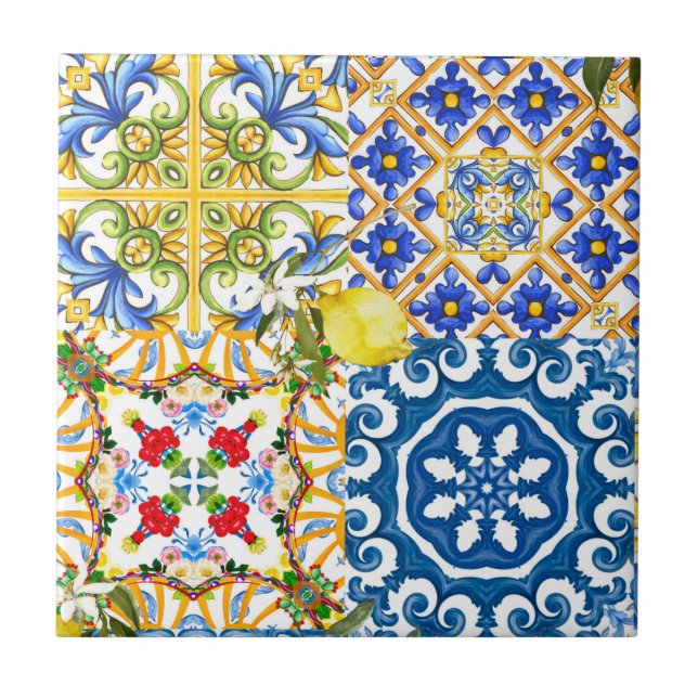 Carreau Carrelage méditerranéen, majolica, style sicilien (Devant)