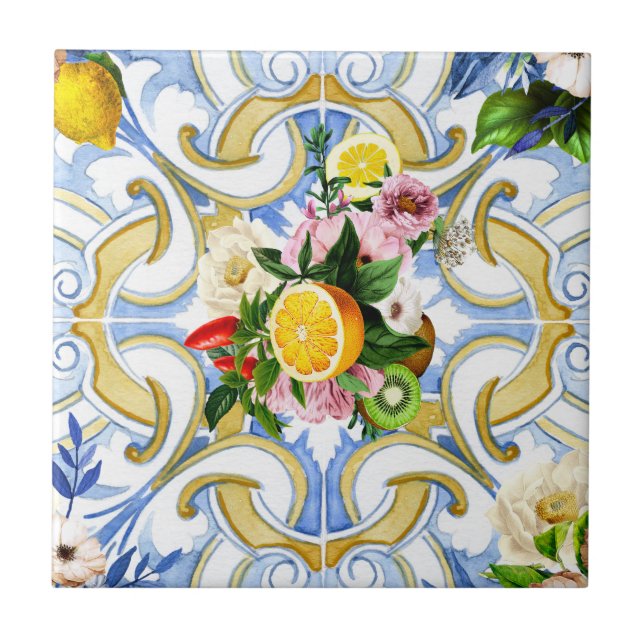 Carreau Carrelage méditerranéen, majolica, style sicilien  (Devant)