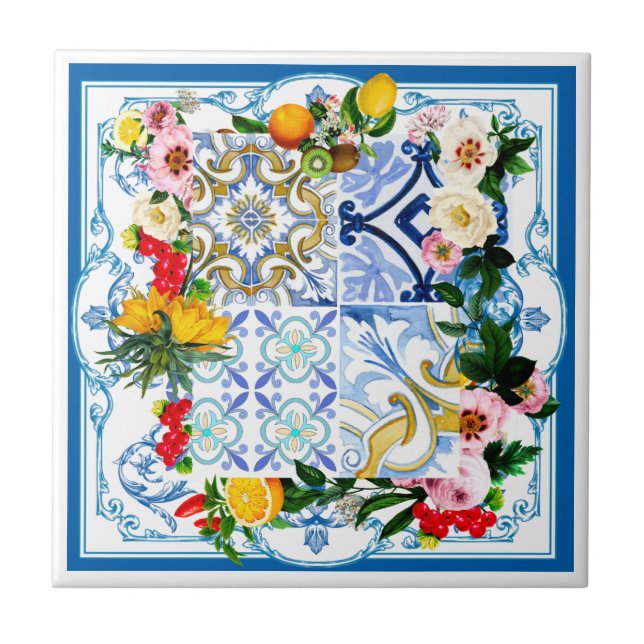 Carreau Carrelage méditerranéen, majolica, style sicilien  (Devant)