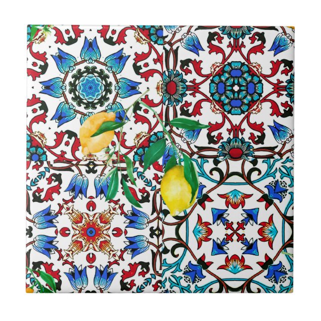 Carreau Carrelage méditerranéen, mosaïque, citron, art d'é (Devant)