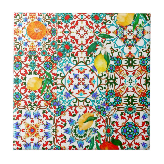 Carreau Carrelage méditerranéen, mosaïque, citron, art d'é (Devant)