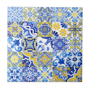Carreau Carrelage Mosaïque Majolique Portugaise Bleu et Ja