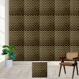 Carreau Carrelage Motif Chevron noir et or