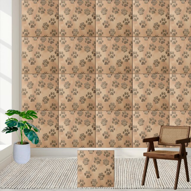 Carreau Carrelage Motif Empreinte de patte de charme (Charming Paw Print Pattern Tile)