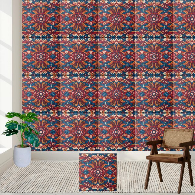 Carreau Carrelage Motif Floral Floride Scandinave (Scandinavian Floral Folk Pattern Tile)