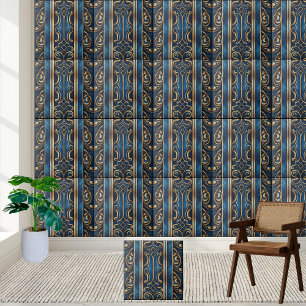 Carreau Carrelage Motif grec bleu et or sophistiqué