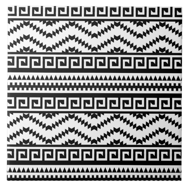Carreau carrelage noir blanc aztèque motif céramique (Devant)